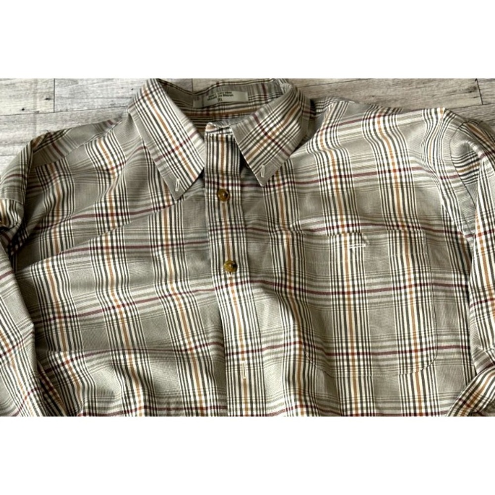 Orvis Men's Button Down Shirt 100% Cotton Plaid Check Long Sleeve Sage Orange XL